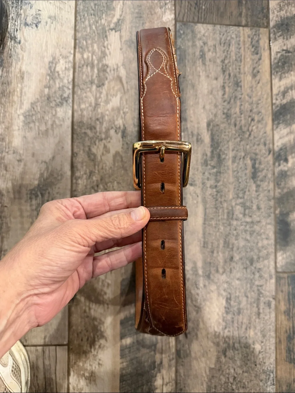 Men's Brown Leather Belt with Brass Buckle